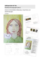 Vorschau - Stundenentwürfe - Selbstporträt mit Tier – Kunstprojekt (Sek I) | Arbeitsblätter, Bildanalyse, PowerPoint & Zeichenübungen - Deckblatt