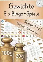 Vorschau - Stationenlernen - Gewichte Klasse 1-2: 8 differenzierte Bingo-Spiele! Gewichte zusammensetzen - Deckblatt