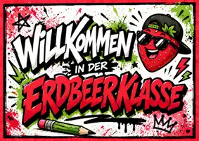 Vorschau - Bildkarten - Willkommensschild im Erdbeerdesign für Klasse 1/2 und 3/4 - Seite 1