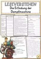 Vorschau - Arbeitsblätter - Die Erfindung der Dampfmaschine, Lesen und Verstehen Arbeitsblätter mit Lesetext, Fragen - Deckblatt