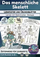 Vorschau - Arbeitsblätter - Das menschliche Skelett: Knochen beschriften & Funktionen verstehen – Komplettpaket (Sketchnotes | Klasse 4-6) - Deckblatt