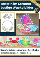 Vorschau - Mal- und Bastelvorlagen - Basteln im Sommer: Lustige Wackelbilder (4 Vorlagen) – Eis, Seepferdchen, Krebs & Ananas | Klasse 1–3 - Deckblatt