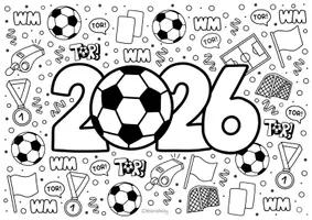 Vorschau - Arbeitsblätter - Fußball WM 2026 Doodle Ausmalbilder - Kunst im Sommer - Seite 1