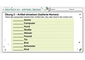 Vorschau - Arbeitsblätter - Deutsch A1 – Artikel der/die/das Übungen - Seite 2