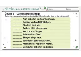 Vorschau - Arbeitsblätter - Deutsch A1 – Artikel der/die/das Übungen - Seite 3