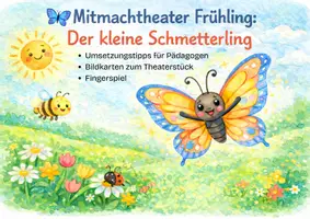 Vorschau - Arbeitsblätter - Mitmachtheater Frühling Kita: Der kleine Schmetterling inkl. Bildkarten, Fingerspiel & Umsetzungstipps - Deckblatt