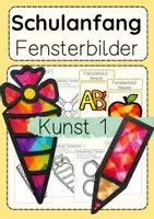 Vorschau - Arbeitsblätter - Fensterbilder Schulanfang Kunst Klasse 1 basteln & prickeln - Deckblatt