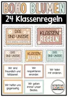 Vorschau - Poster - Klassenregeln | Boho Blumen Klassenzimmer Deko | Verhaltensregeln - Deckblatt