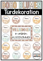 Vorschau - Mal- und Bastelvorlagen - Türdekoration | Klassenzimmer Deko Boho Blumen | Türschilder | Begrüßung - Deckblatt