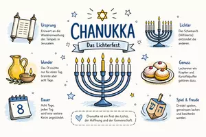 Vorschau - Arbeitsblätter - AB mit Fragen zum Thema "Chanukka" + Lösungsblatt + Infografik - Seite 1