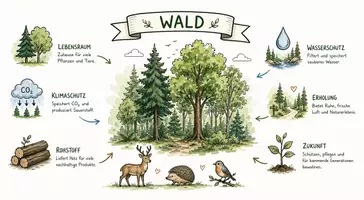 Vorschau - Arbeitsblätter - AB mit Fragen zum Thema "Wald" + Lösungsblatt + Infografik - Seite 1