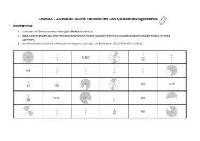 Vorschau - Spiele - Mathe Domino - Anteile (als Bruch, Dezimalzahl, in Prozent, im Kreis) - Deckblatt