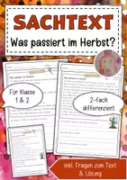 Vorschau - Arbeitsblätter - Sachtext Herbst - Deckblatt