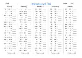Vorschau - Arbeitsblätter - Blitzrechnen ZR1000 - Grundschule - Seite 1
