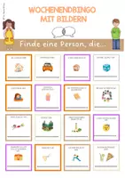 Vorschau - Arbeitsblätter - Wochenende / Wochenendbingo mit Bildern / Sprechanlass Wochenende / Einstieg nach dem Wochenende - Seite 1