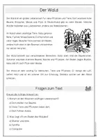 Vorschau - Arbeitsblätter - Sachtexte Wald Klasse 3 – Lesetexte mit Aufgaben & Lösungen - Seite 1