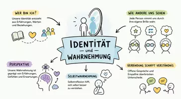 Vorschau - Arbeitsblätter - Arbeitsblätter "Identität" und "Wahrnehmung" + interaktive Lösung & MP3 + Mindmap + Infografik - Seite 1
