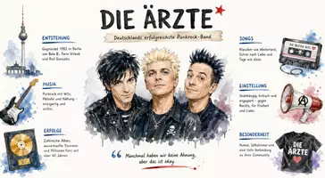 Vorschau - Arbeitsblätter - Arbeitsblätter zum Thema "Die Musikband 'Die Ärzte'" (Lückentext, Hörverstehen) + Lösung & MP3 + Mindmap + Infografik - Seite 1