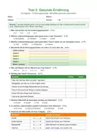 Vorschau - Arbeitsblätter - Umfangreiche Klassenarbeit: Gesunde Ernährung (20 Aufgaben) - Deckblatt