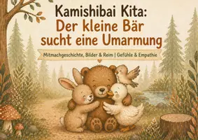 Vorschau - Bildkarten - Kamishibai Kita: Der kleine Bär sucht eine Umarmung 🐻 | Mitmachgeschichte, Bilder & Reim | Gefühle & Empathie Kindergarten - Deckblatt