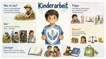 Vorschau - Arbeitsblätter - AB mit Fragen zum Thema "Kinderarbeit" + Lösungsblatt + Infografik - Seite 1