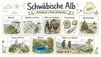 Vorschau - Arbeitsblätter - AB mit Fragen zum Thema "Schwäbische Alb" + Lösungsblatt + Mindmap + Infografik - Seite 1