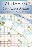 Vorschau - Stationenlernen - Schriftliche Division: 21x Dominos mit Selbstkontrolle! Zu jeder 1:1 Reihe - Deckblatt
