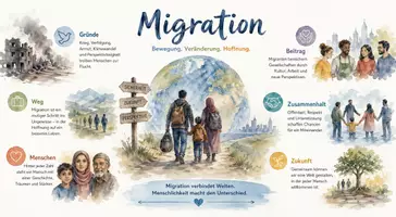 Vorschau - Arbeitsblätter - Arbeitsblätter zum Thema "Migration" + Lösung & Fragen & MP3 + Mindmap + Infografik - Seite 1