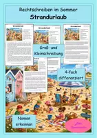 Vorschau - Stundenentwürfe - Wimmelbild Strandurlaub - Rechtschreiben im Sommer - differenzierter Abschreibtext - Deckblatt