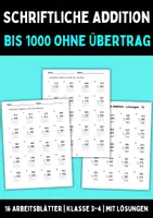 Vorschau - Arbeitsblätter - Schriftliche Addition bis 1000 ohne Übertrag – 16 Arbeitsblätter mit Lösungen - Deckblatt