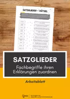 Vorschau - Arbeitsblätter - Satzglieder: Fachbegriffe verbinden - Deckblatt