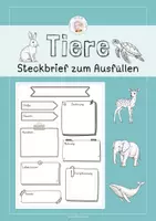 Vorschau - Arbeitsblätter - Freebie: Tiersteckbrief zum Ausfüllen - Deckblatt