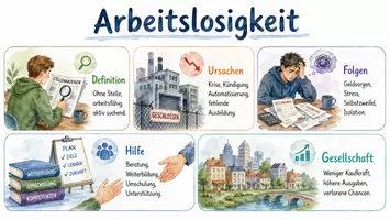 Vorschau - Arbeitsblätter - AB mit Fragen zum Thema "Arbeitslosigkeit" + Lösungsblatt + Mindmap + Infografik - Seite 1
