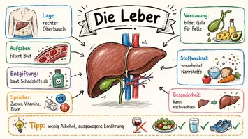 Vorschau - Arbeitsblätter - AB mit Fragen zum Thema "Leber" + Lösungsblatt + Mindmap + Infografik - Seite 1