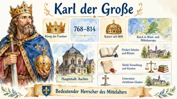 Vorschau - Arbeitsblätter - AB mit Fragen zum Thema "Karl der Große" + Lösungsblatt + Mindmap + Infografik - Seite 1