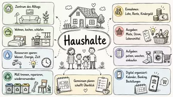 Vorschau - Arbeitsblätter - AB mit Fragen zum Thema "Haushalt" + Lösungsblatt + Infografik - Seite 1