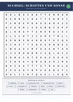 Vorschau - Arbeitsblätter - Suchsel: Schatten und Sonne – Wortsuchrätsel | Physik Klasse 5–6 - Deckblatt