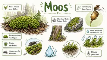 Vorschau - Arbeitsblätter - AB mit Fragen zum Thema "Moos" + Lösungsblatt + Mindmap + Infografik - Seite 1