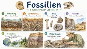 Vorschau - Arbeitsblätter - Arbeitsblatt "Fossilien" + Onlineübung & MP3 + Mindmap + Infografik - Seite 1