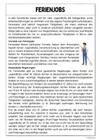 Vorschau - Arbeitsblätter - Ferienjobs (Sachtext mit Aufgaben) - Seite 1