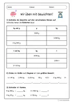 Vorschau - Arbeitsblätter - Gewichte - Komma, Umrechnung, Sachaufgaben - Seite 1