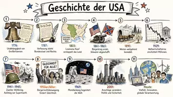 Vorschau - Arbeitsblätter - Arbeitsblätter zum Thema "Geschichte der USA" + Lösung & MP3 + Mindmap + Infografik - Seite 1