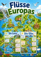 Vorschau - Poster - Lernkarte – Flüsse Europas – Sachunterricht – Gewässer und Landschaften 4. Klasse - Deckblatt