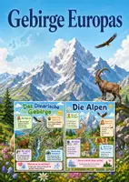 Vorschau - Poster - Lernkarte – Gebirge Europas – Sachunterricht – Landschaften und Naturräume 4. Klasse - Deckblatt