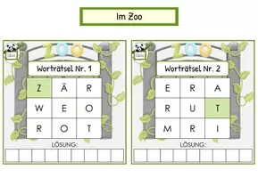 Vorschau - Stationenlernen - Im Zoo Worträtsel – Buchstaben ordnen | Karteikarten Deutsch 2.-3. Klasse - Seite 1