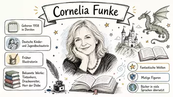Vorschau - Arbeitsblätter - Arbeitsblatt "Cornelia Funke" + Onlineübung & MP3 + Mindmap + Infografik - Seite 1