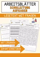 Vorschau - Arbeitsblätter - Schulleitung Aufgaben Arbeitsblätter mit Fragen + Lösungen Lesetext - Deckblatt