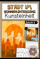 Vorschau - Stundenentwürfe - Stadt im Sonnenuntergang (monochrome Malerei) - Kunstprojekt (fertig geplante Kunststunde) - Deckblatt