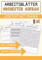 Vorschau - Arbeitsblätter - Orchester Aufbau Arbeitsblätter mit Fragen + Lösungen Lesetext - Deckblatt