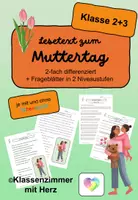 Vorschau - Arbeitsblätter - Muttertag - Lesetext mit Arbeitsblättern Klasse 2/3 (je 2fach differenziert) - Deckblatt